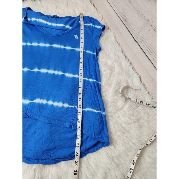 Abercrombie & Fitch Womens‎ Tie Dye Top Hi-Lo Hem Short Sleeve V Neck Blue XS - Picture 5 of 5
